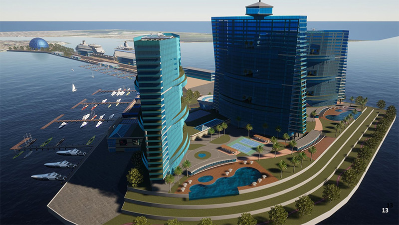 Luchtfoto van de haven van Santos, waar het nieuwe project gepland is