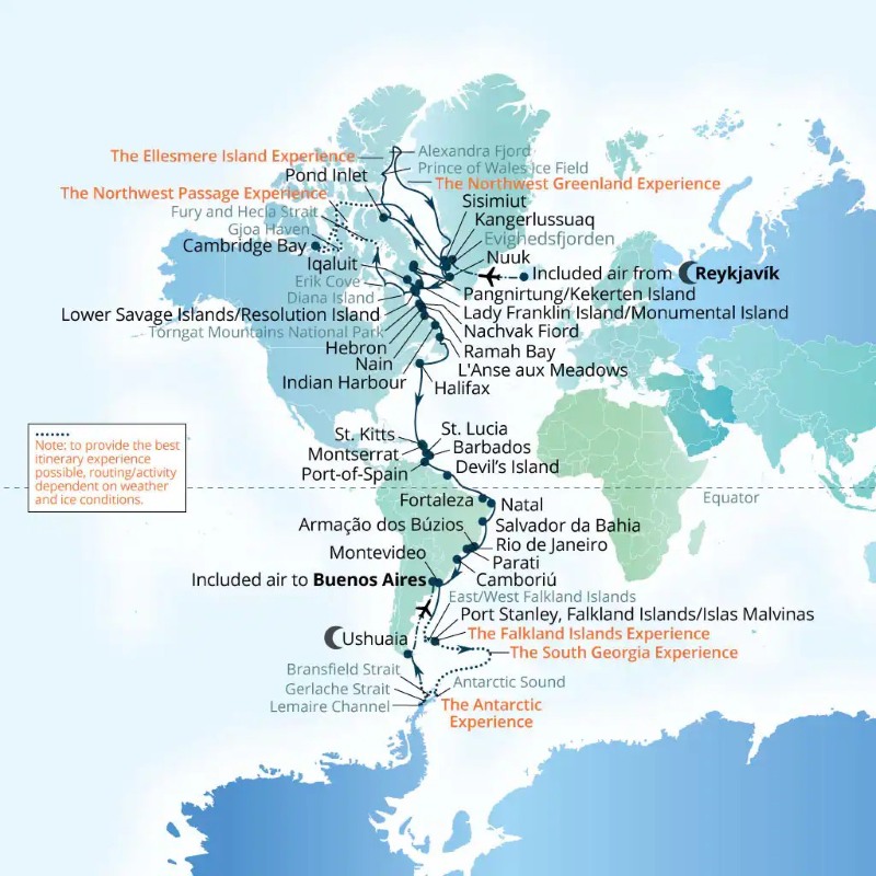 De Seabourn Venture tijdens de Grand Expedition-reis van pool tot pool.