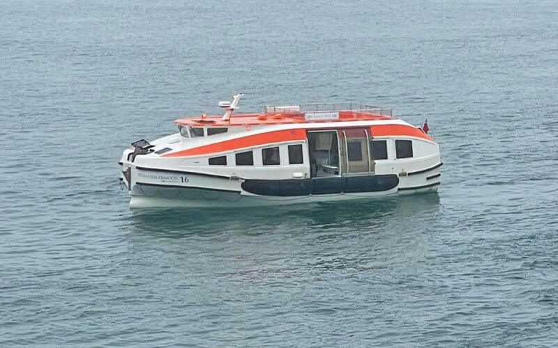 Tenderboot bij Santorini