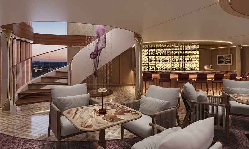 Lounge aan boord van het riviercruiseschip van Celebrity Cruises