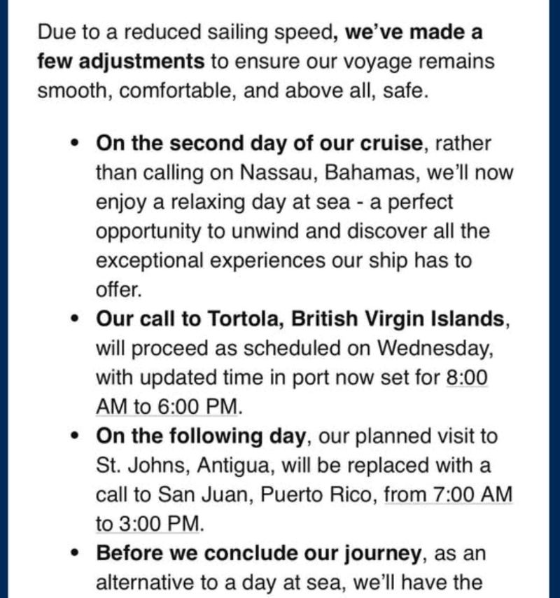 Screenshot van foutieve e-mail over de routes van Celebrity Beyond