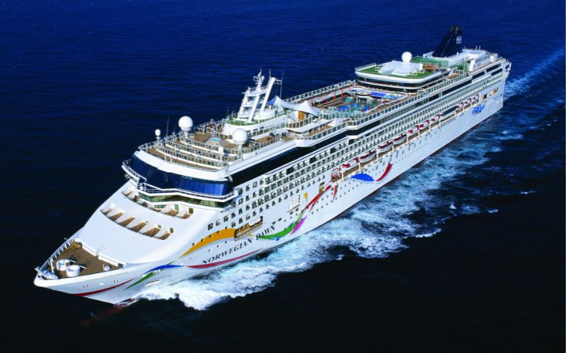Het cruiseschip Norwegian Dawn van Norwegian Cruise Line op zee