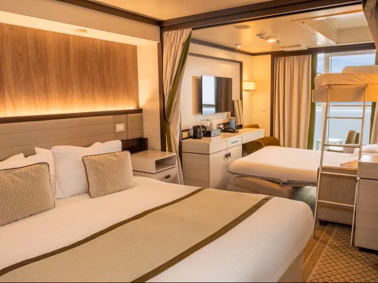 Voorbeeld van een vijfpersoons hut op een cruiseschip