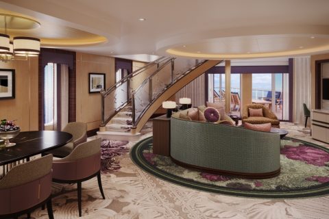 Woonkamer van een Queens Grill-suite op de QM2