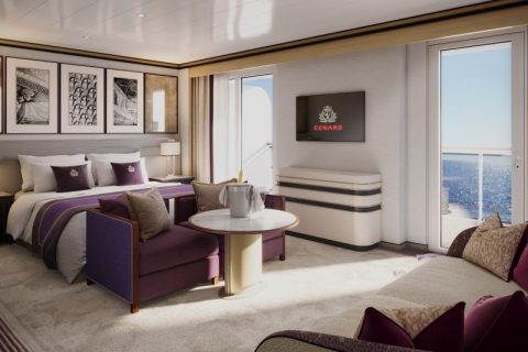 Uitzicht vanuit een Queens Grill-suite op de QM2