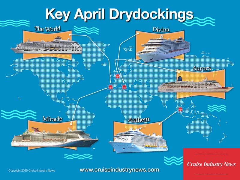 April: Belangrijke droogdokbeurten van cruiseschepen		