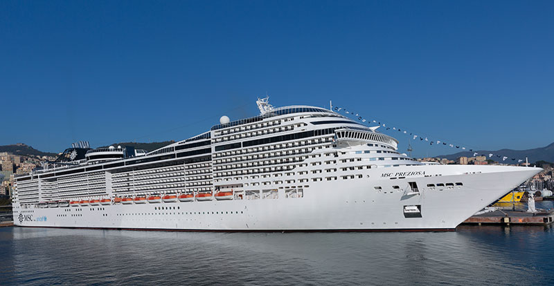 MSC Preziosa begint aan overtocht naar Zuid-Amerika